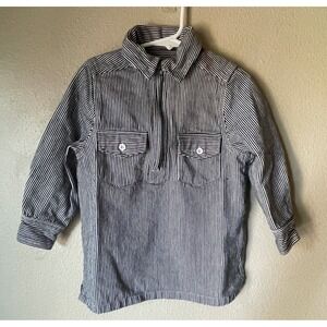 Lil' Hickory 3T Toddler Shirt Blue White Striped Pockets 1/4‎ Zip Cotton Top